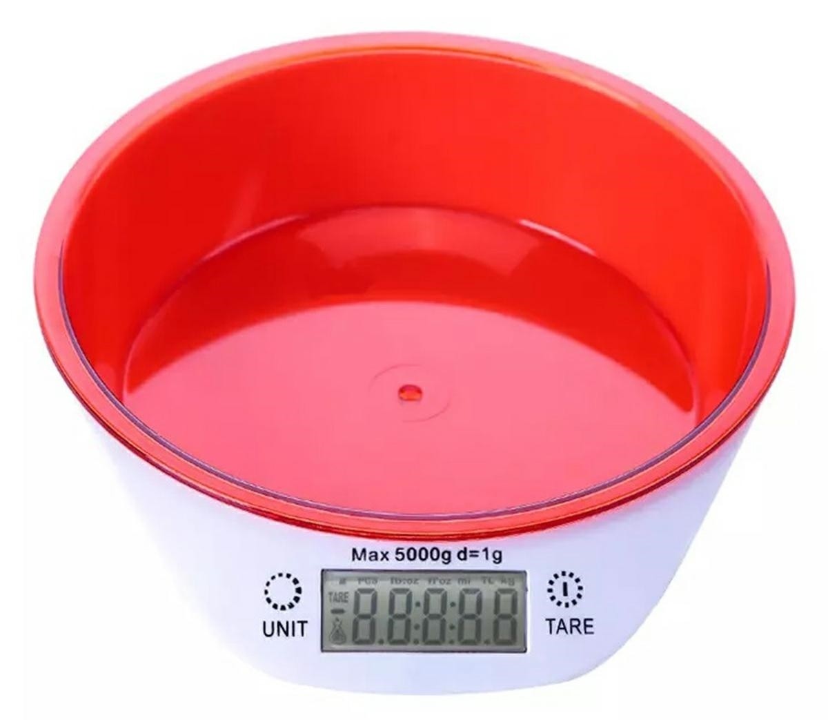 Canatar bucatarie, afisaj LCD, functie tara, indicator suprasarcina, oprire automata, 700ml, 18 x 20 x 5,5cm, alb/rosu - imagine 6